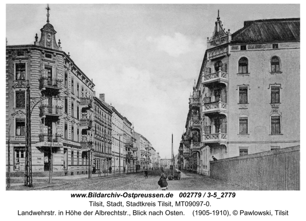 Tilsit, Landwehrstr. in Höhe der Albrechtstr., Blick nach Osten