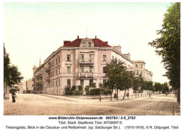 Tilsit, Thesingplatz, Blick in die Clausius- und Reitbahnstr. (sp. Salzburger Str.)