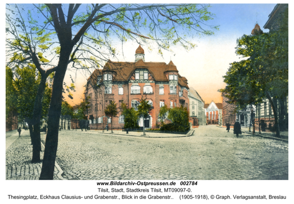 Tilsit, Thesingplatz, Eckhaus Clausius- und Grabenstr., Blick in die Grabenstr.