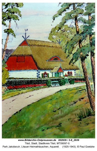 Tilsit, Park Jakobsruh, Litauer-Heimathäuschen, Aquarell