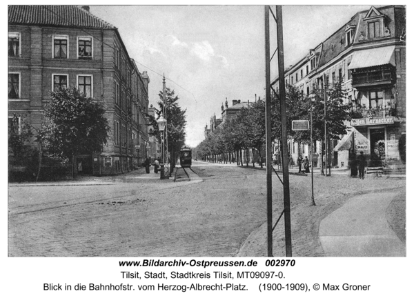 Tilsit, Blick in die Bahnhofstr. vom Herzog-Albrecht-Platz