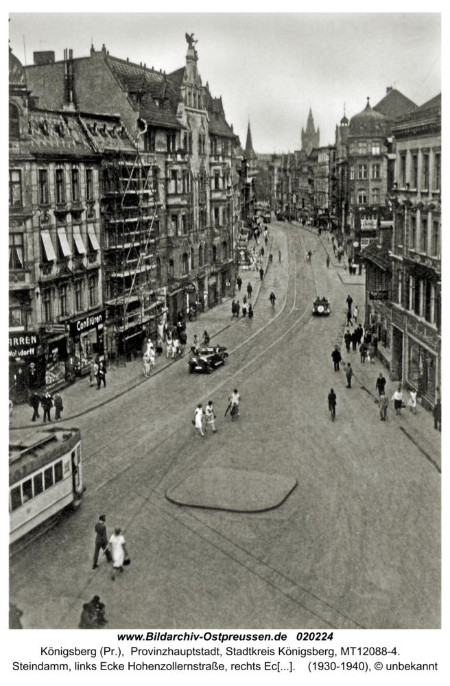 Königsberg (Pr.), Steindamm, links Ecke Hohenzollernstraße, rechts Ecke Kniprodestraße