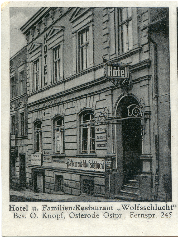 Osterode (Ostpr.), Hotel und Familien-Restaurant "Wolfsschlucht" - Außenansicht