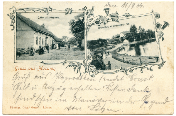 Paprodtken, C. Mrotzecks Gasthaus und Goldenushker See