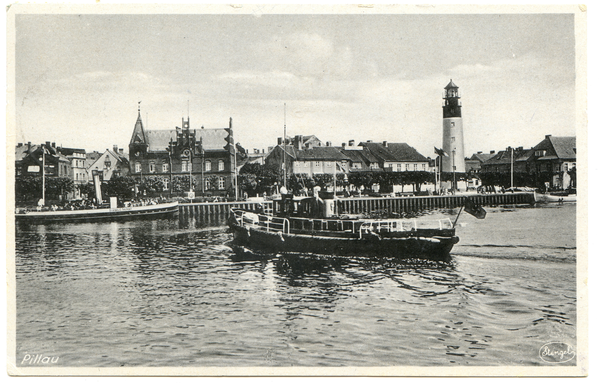 Pillau, Vorhafen, Postamt und Leuchtturm