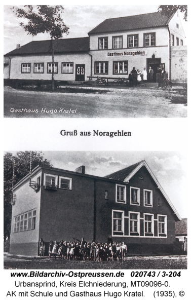 Urbansprind, AK mit Schule und Gasthaus Hugo Kratel