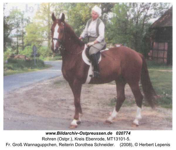 Rohren (Ostpr.), fr. Groß Wannaguppchen, Reiterin Dorothea Schneider