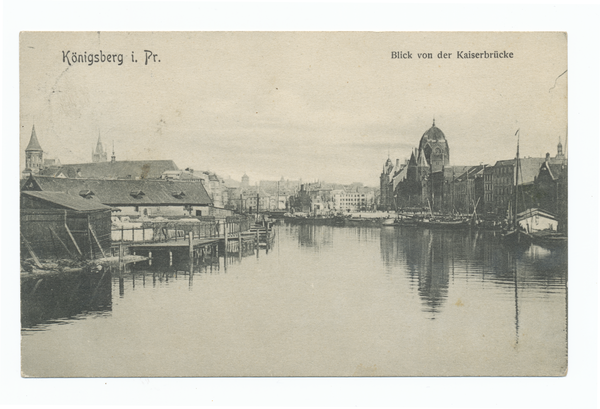 Königsberg, Blick von der Kaiserbrücke Richtung Dom und Synagoge
