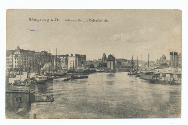 Königsberg, Hafenpartie mit Kaiserbrücke