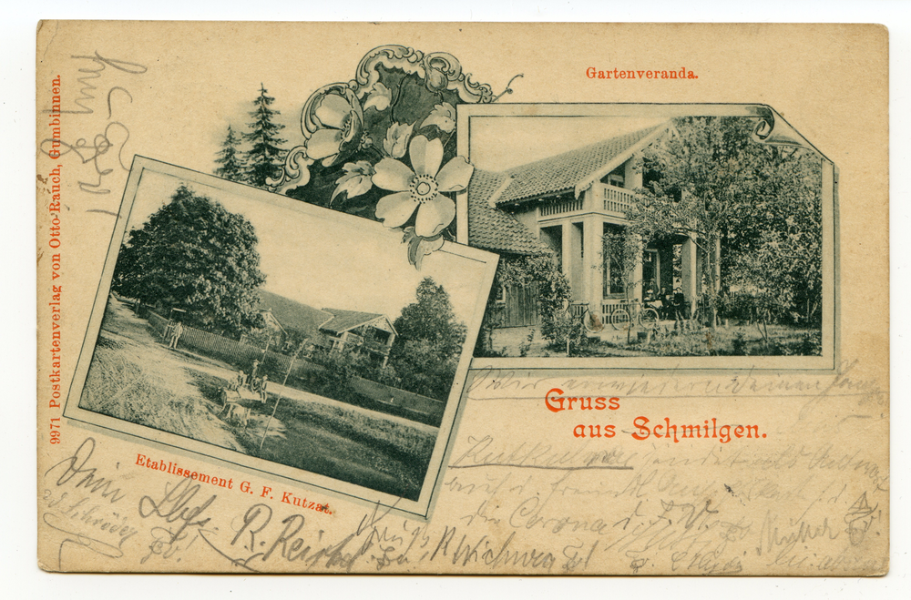 Schmilgen Kr. Gumbinnen, Gartenveranda und Etablissement G. F. Kutzat