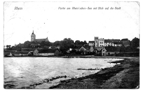 Rhein Kr. Lötzen, Partie am Rheinschen See mit Blick auf die Stadt
