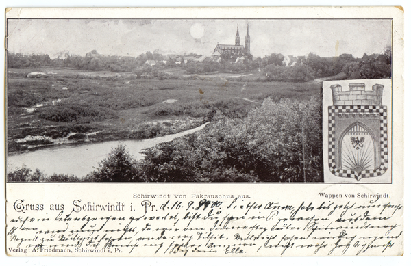 Schirwindt, Blick von Pakrauschus aus und Wappen