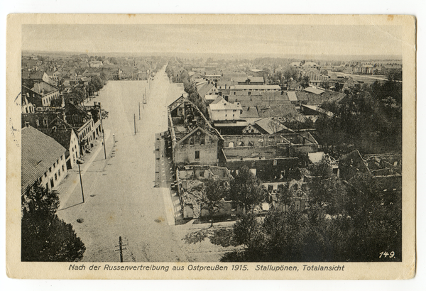 Stallupönen, Altstädtischer Markt, Blick vom Kirchturm auf die zerstörte Stadt