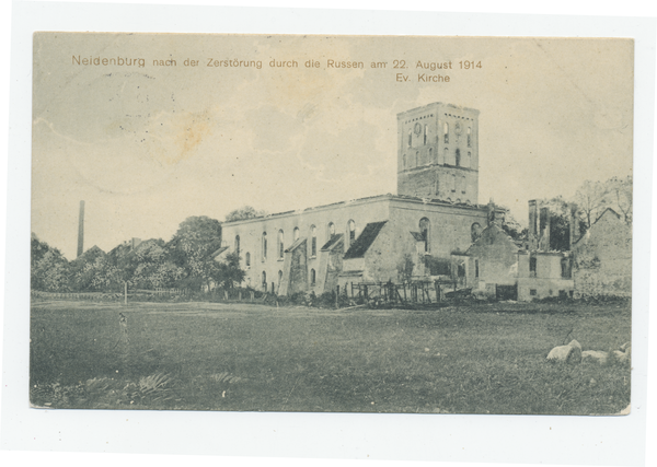 Neidenburg, Ev. Kirche nach der Zerstörung