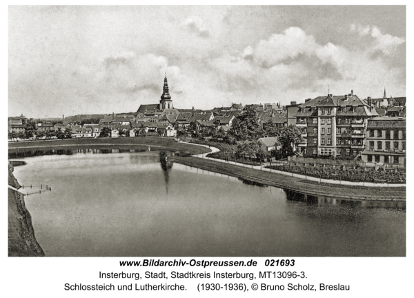 Insterburg, Schlossteich und Lutherkirche