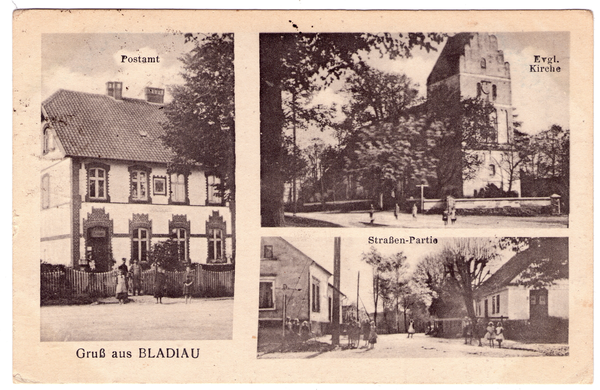 Bladiau, Postamt, Ev. Kirche, Straßenpartie