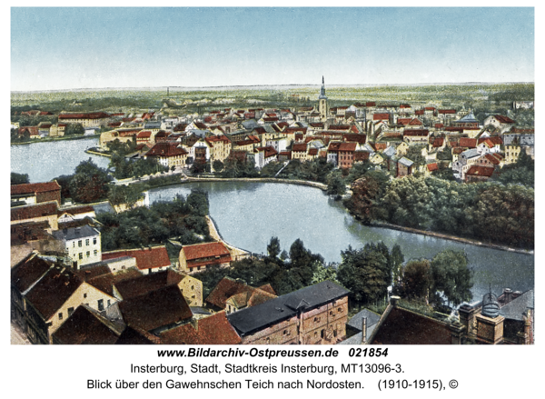 Insterburg, Blick über den Gawehnschen Teich nach Nordosten