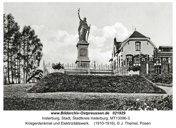 Insterburg, Kriegerdenkmal und Elektrizitätswerk