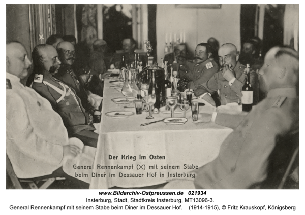Insterburg, General Rennenkampf mit seinem Stabe beim Diner im Dessauer Hof