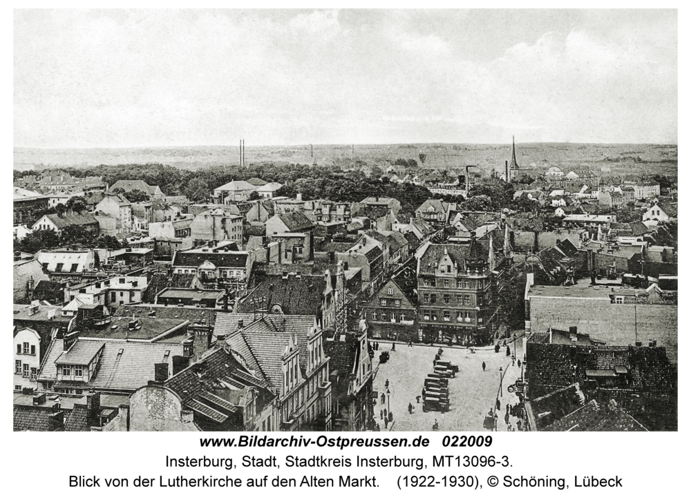 Insterburg, Blick von der Lutherkirche auf den Alten Markt