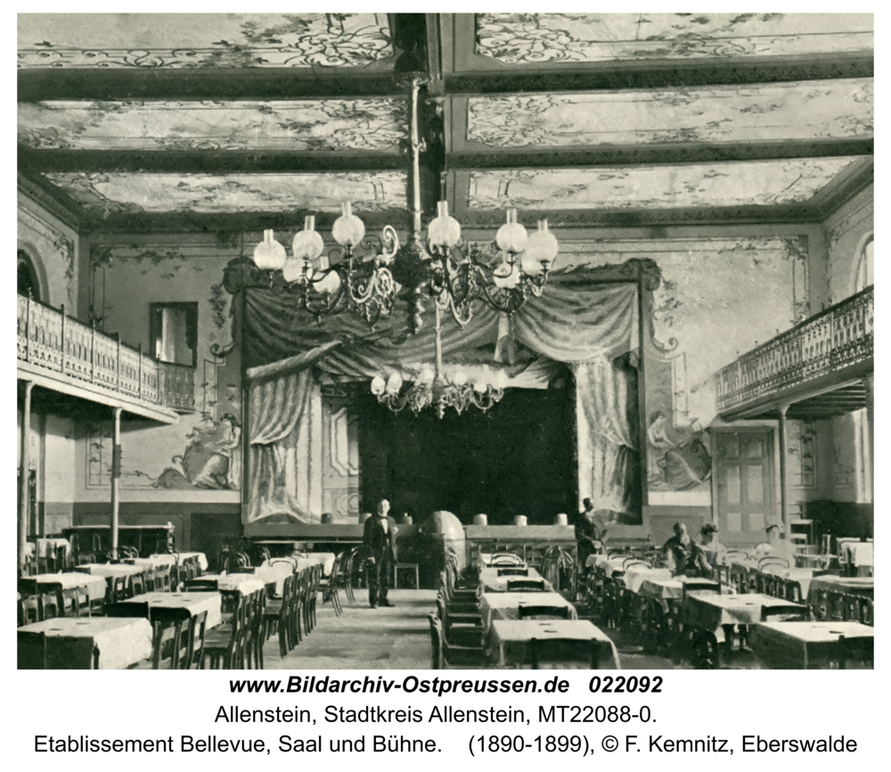 Allenstein, Etablissement Bellevue, Saal und Bühne