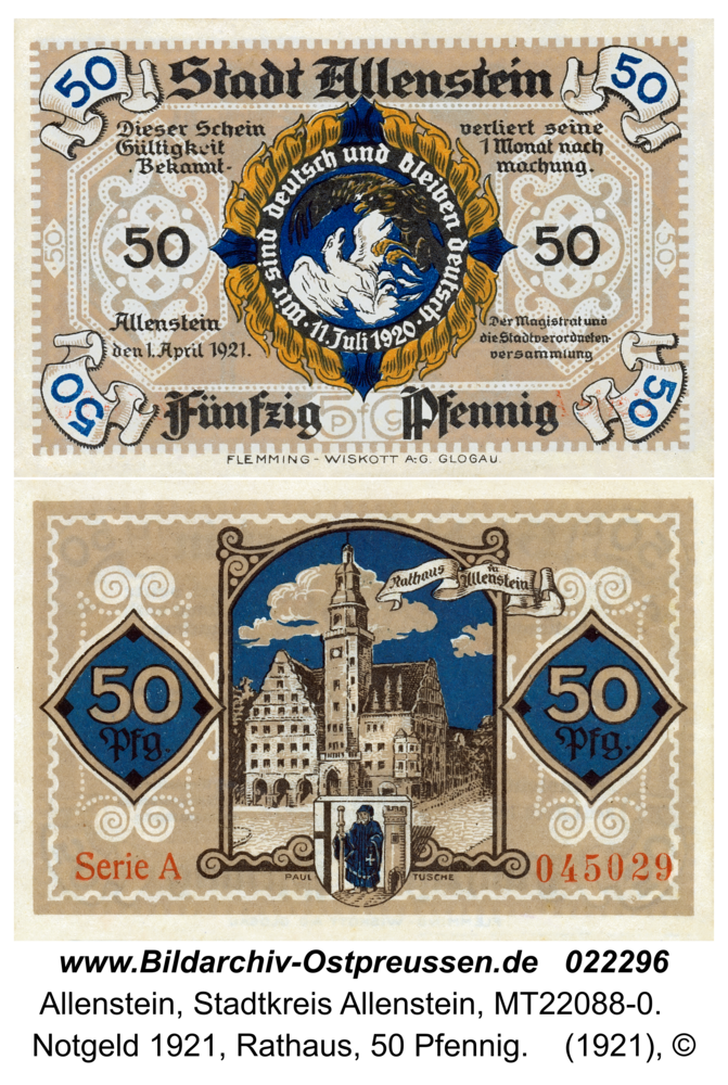 Allenstein, Notgeld 1921, Rathaus, 50 Pfennig