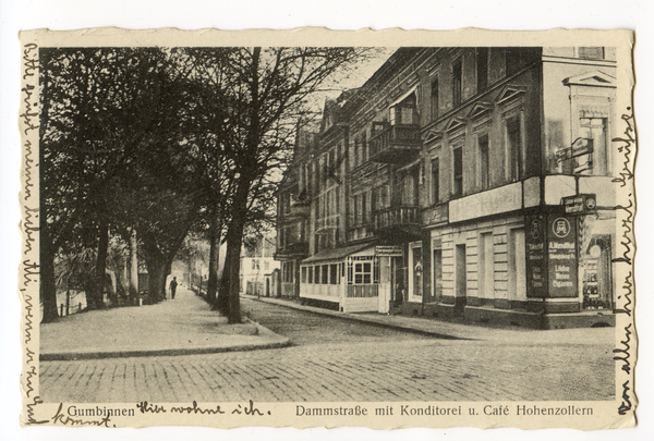 Gumbinnen, Dammstraße mit Konditorei und Café Hohenzollern