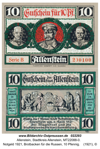 Allenstein, Notgeld 1921, Brotbacken für die Russen, 10 Pfennig