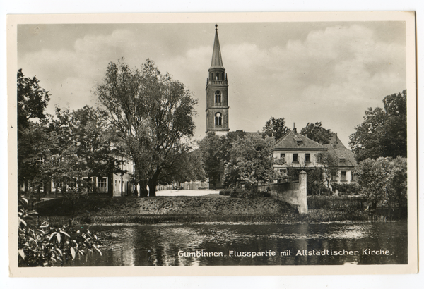 Gumbinnen, Flußpartie mit Altstädtischer Kirche