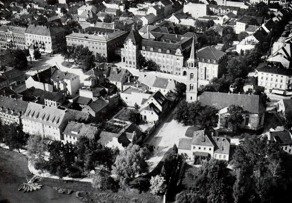 Gumbinnen, Luftbild vom Zentrum der Stadt aus Richtung Südost
