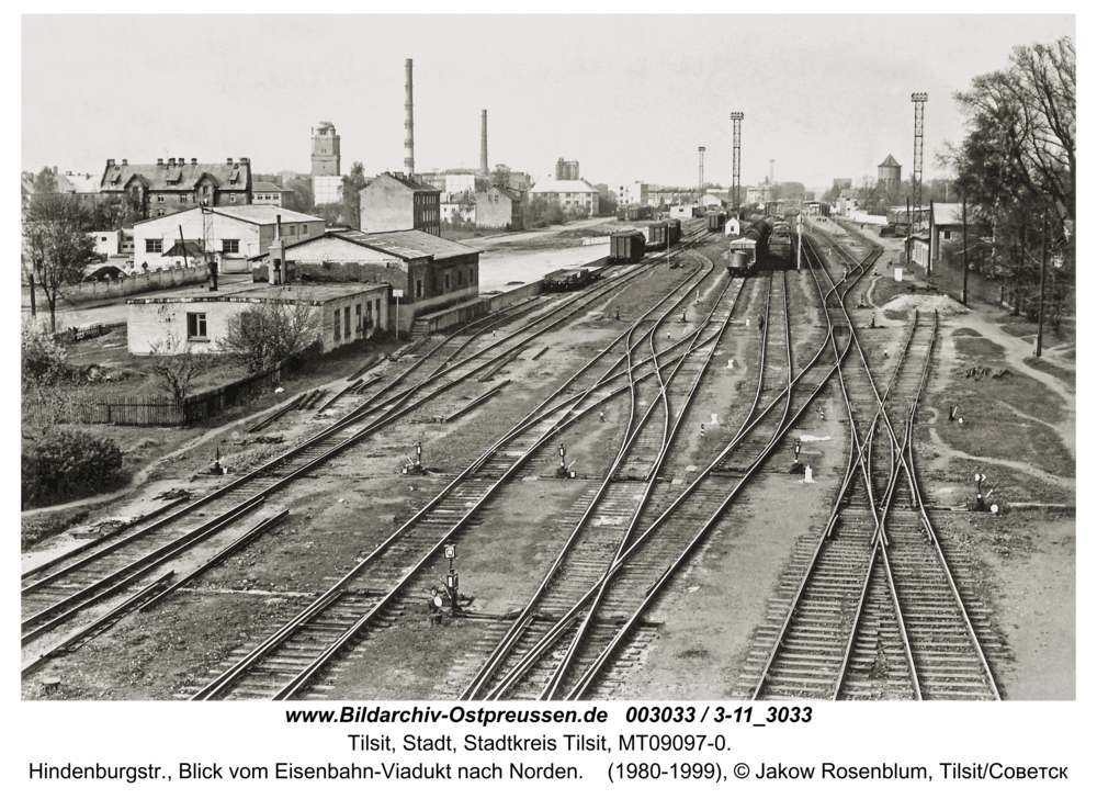 Tilsit, Hindenburgstr., Blick vom Eisenbahn-Viadukt nach Norden