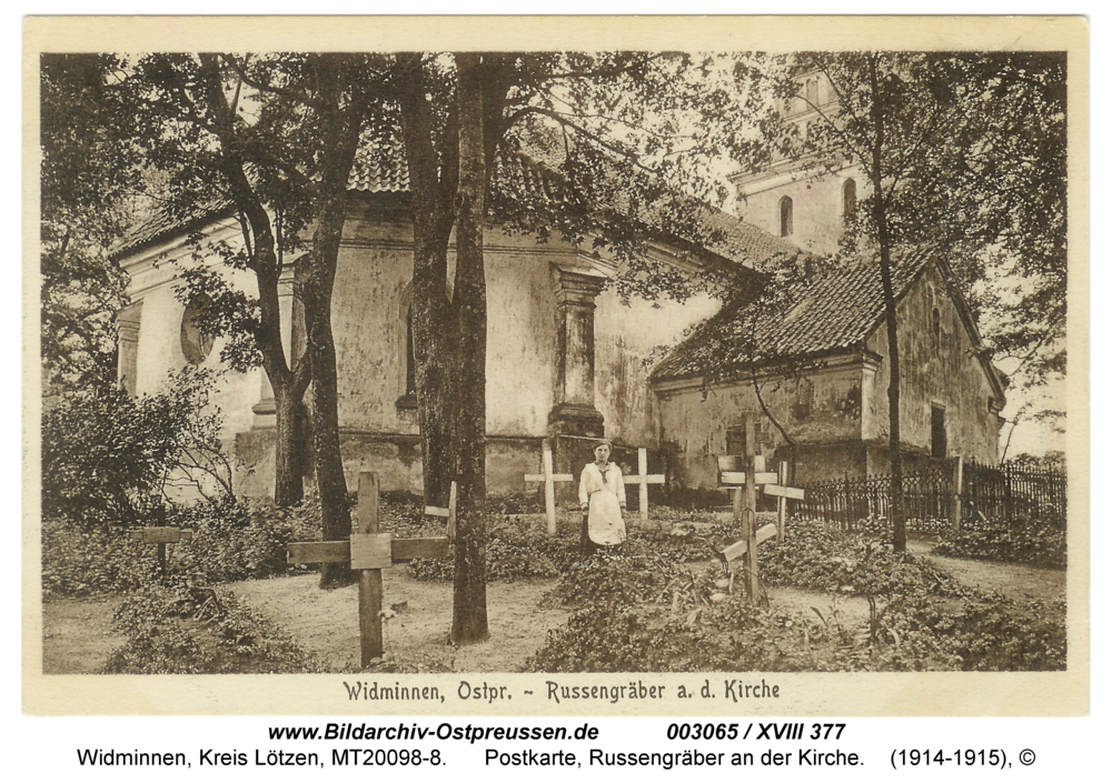 Widminnen, Postkarte, Russengräber an der Kirche