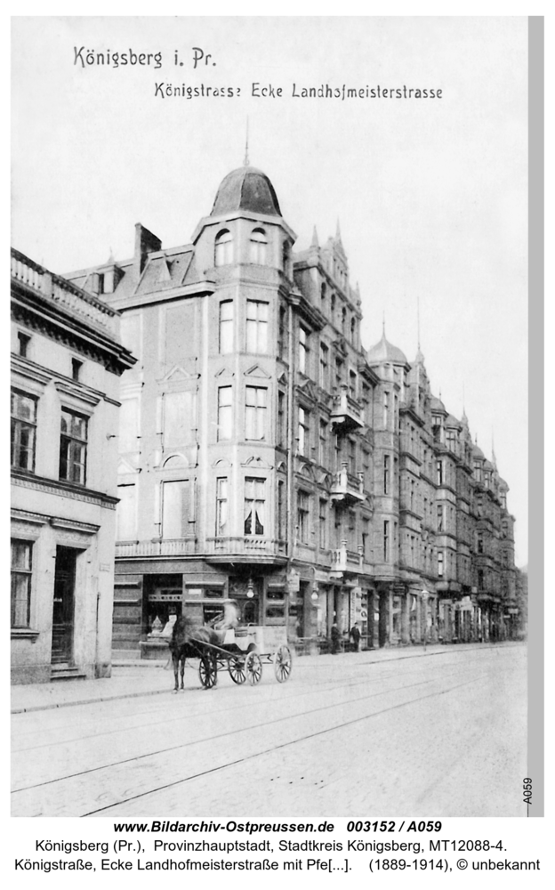 Königsberg, Königstraße, Ecke Landhofmeisterstraße mit Pferdekarren