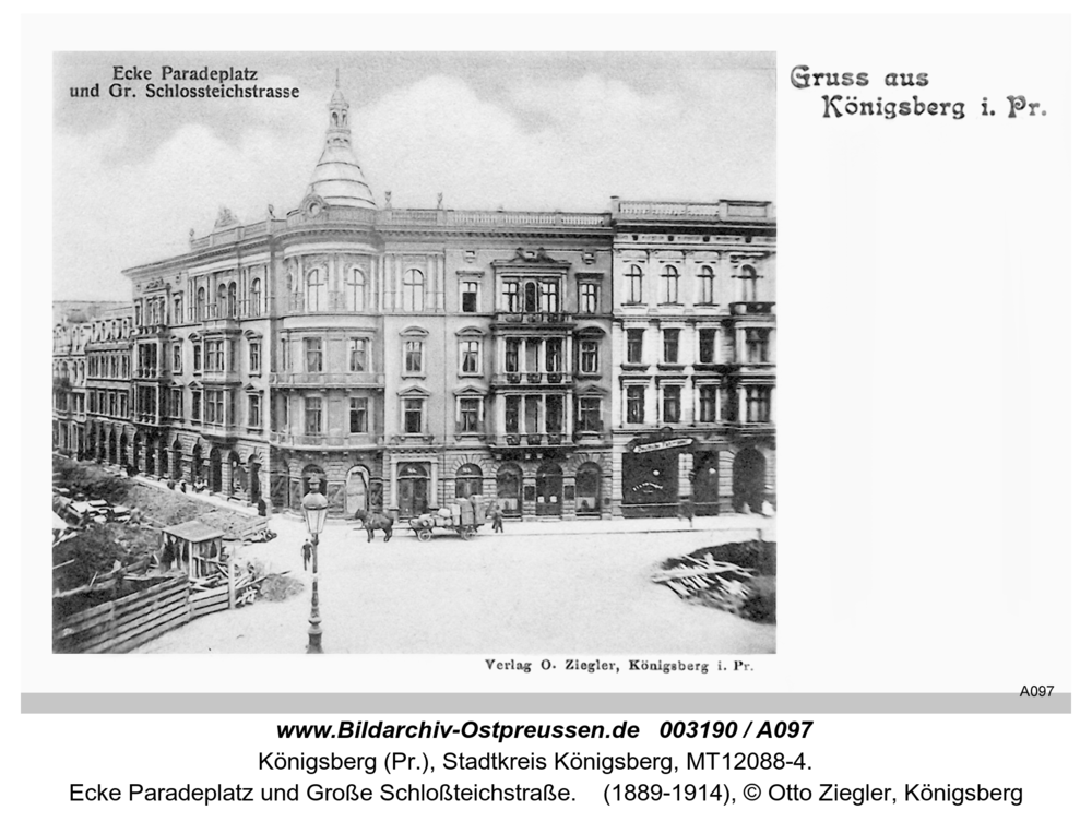Königsberg, Ecke Paradeplatz und Große Schloßteichstraße