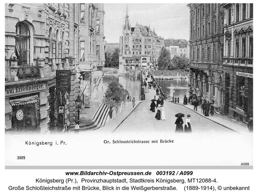 Königsberg (Pr.), Große Schloßteichstraße mit Brücke, Blick in die Weißgerberstraße