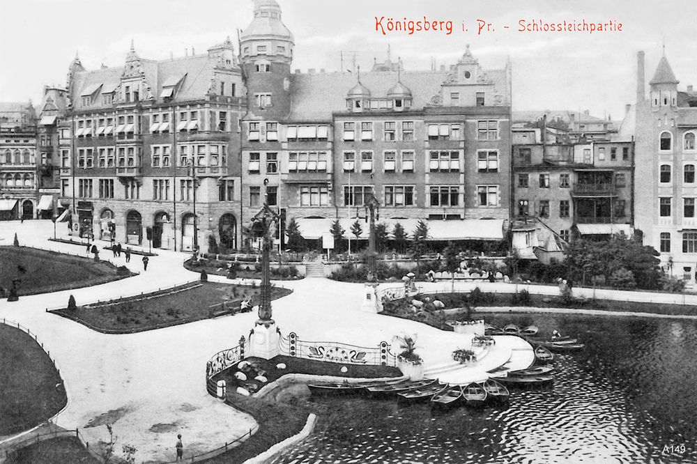 Königsberg, Schloßteichpartie und Blick auf Café Imperial