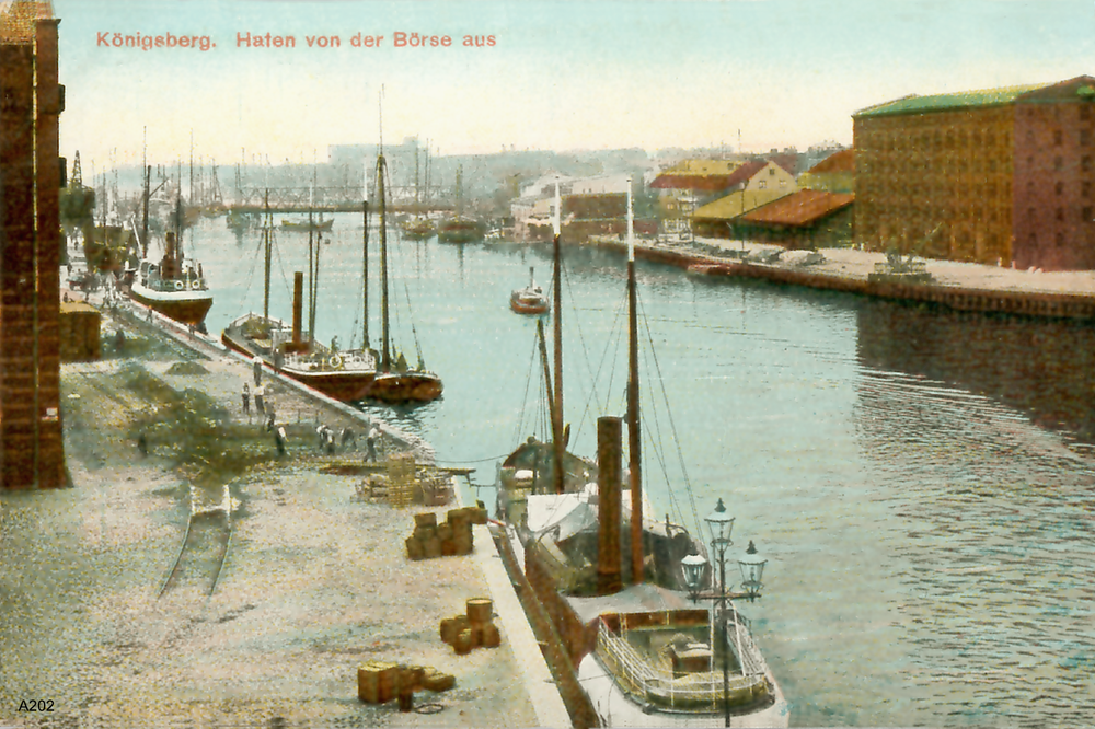 Königsberg, Hafen von der Börse aus (coloriert)