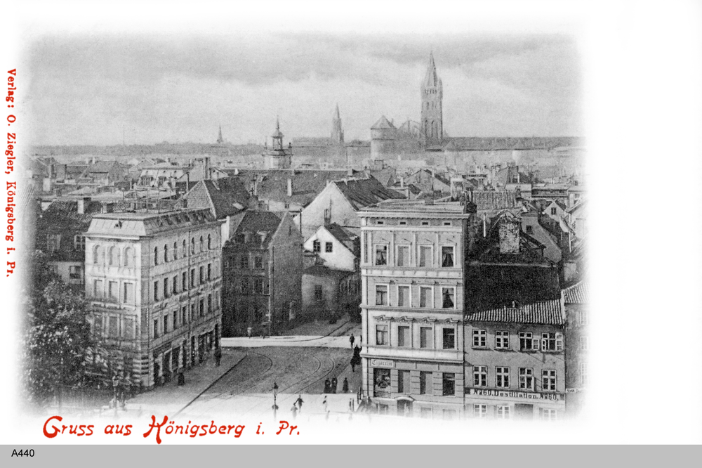 Königsberg, Blick auf Schmiedestraße und Schloß