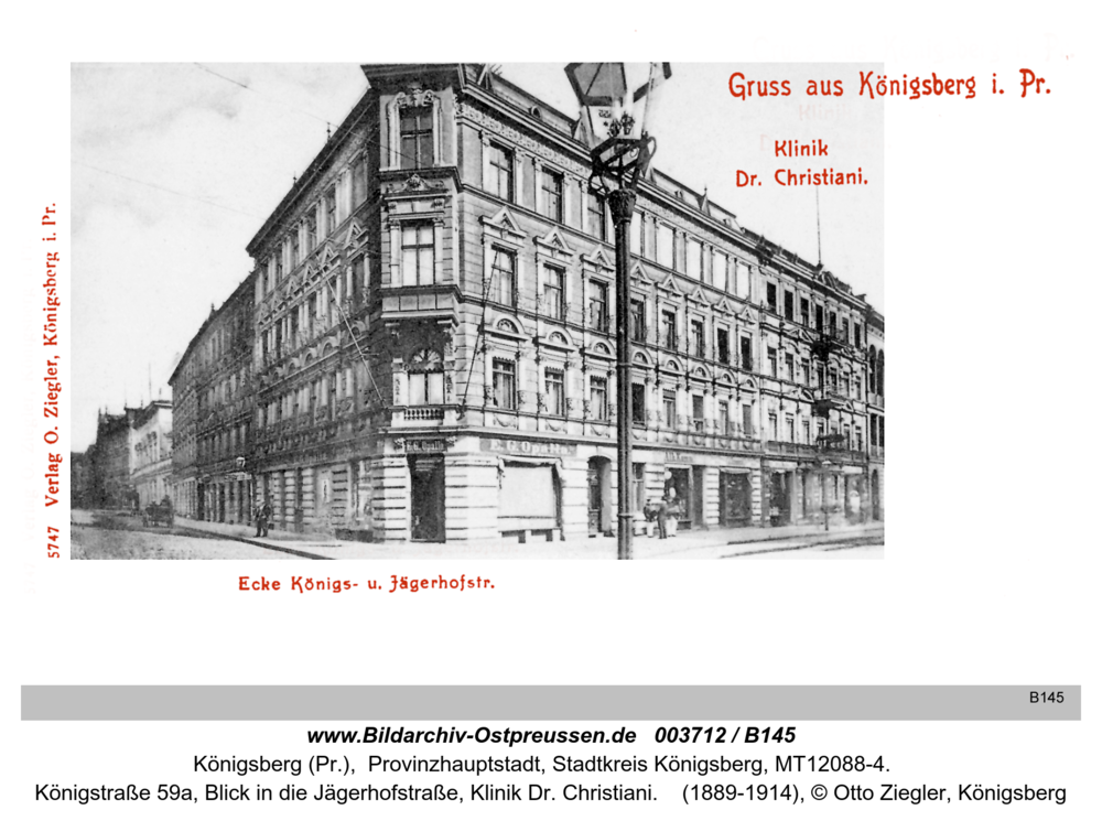 Königsberg (Pr.), Königstraße 59a, Blick in die Jägerhofstraße, Klinik Dr. Christiani