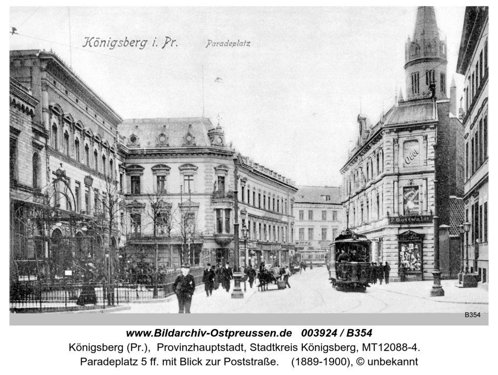 Königsberg (Pr.), Paradeplatz 5 ff. mit Blick zur Poststraße