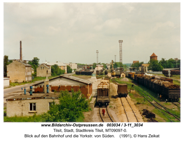 Tilsit, Blick auf den Bahnhof und die Yorkstr. von Süden