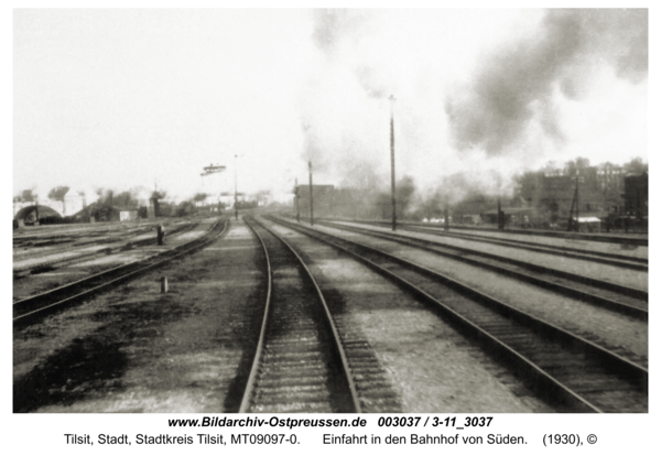 Tilsit, Einfahrt in den Bahnhof von Süden