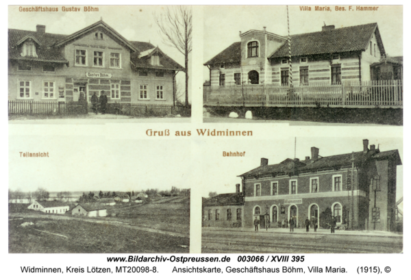 Widminnen, Ansichtskarte, Geschäftshaus Böhm, Villa Maria