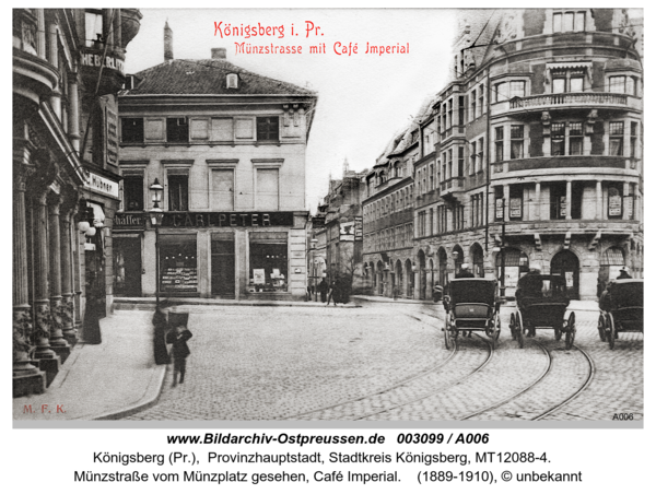 Königsberg (Pr.), Münzstraße vom Münzplatz gesehen, Café Imperial