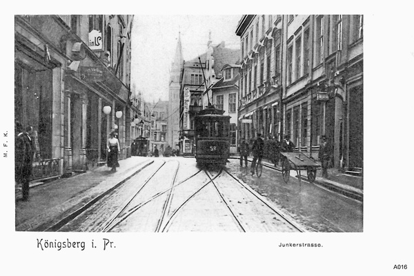 Königsberg, Junkerstraße mit Straßenbahn