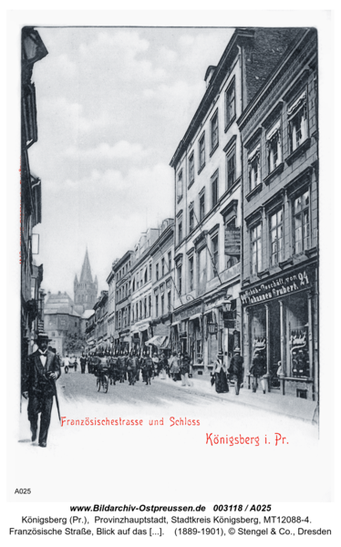 Königsberg (Pr.), Französische Straße, Blick auf das Schloss, Geschäftshaus Johannes Grubert