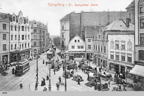 Königsberg, Roßgärter Markt, Marktstände, Straßenbahn