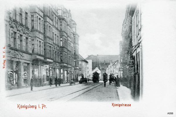 Königsberg, Königstraße, Straßenbahn und Pferdefuhrwerke