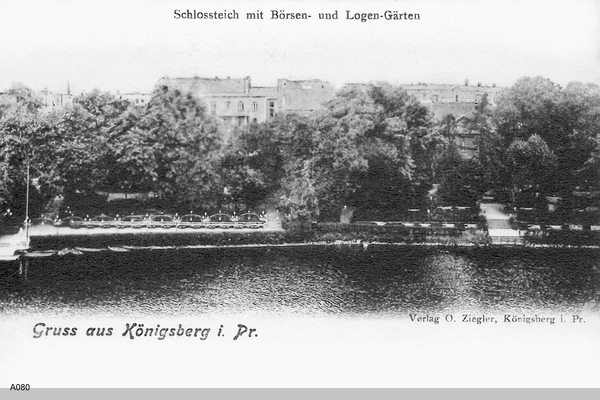 Königsberg, Schloßteich mit Logen- und Börsengarten