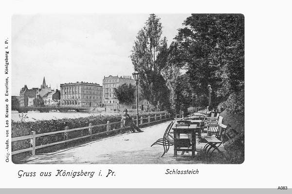 Königsberg, Schloßteich mit Schloßteichbrücke aus Richtung Drei Kronenloge